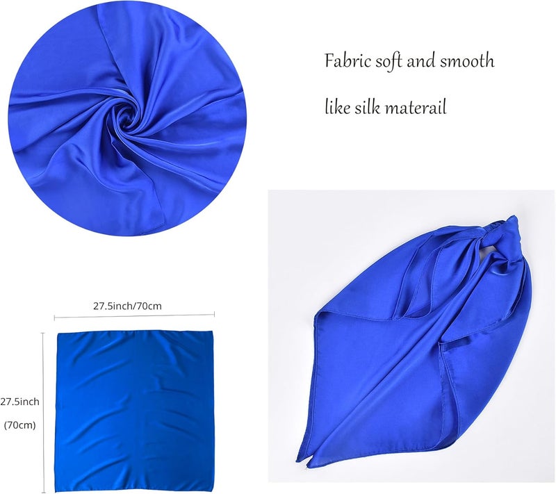 Chung Women's Square Satin Scarf 27.5" Bandanas Solid 50s Retro Neck Scarves Emulation Silk Handbag Hair Ribbons Necktie - Image 4